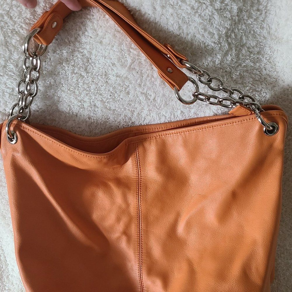 BODHI Orange Leather Chain Handled Hobo Bag